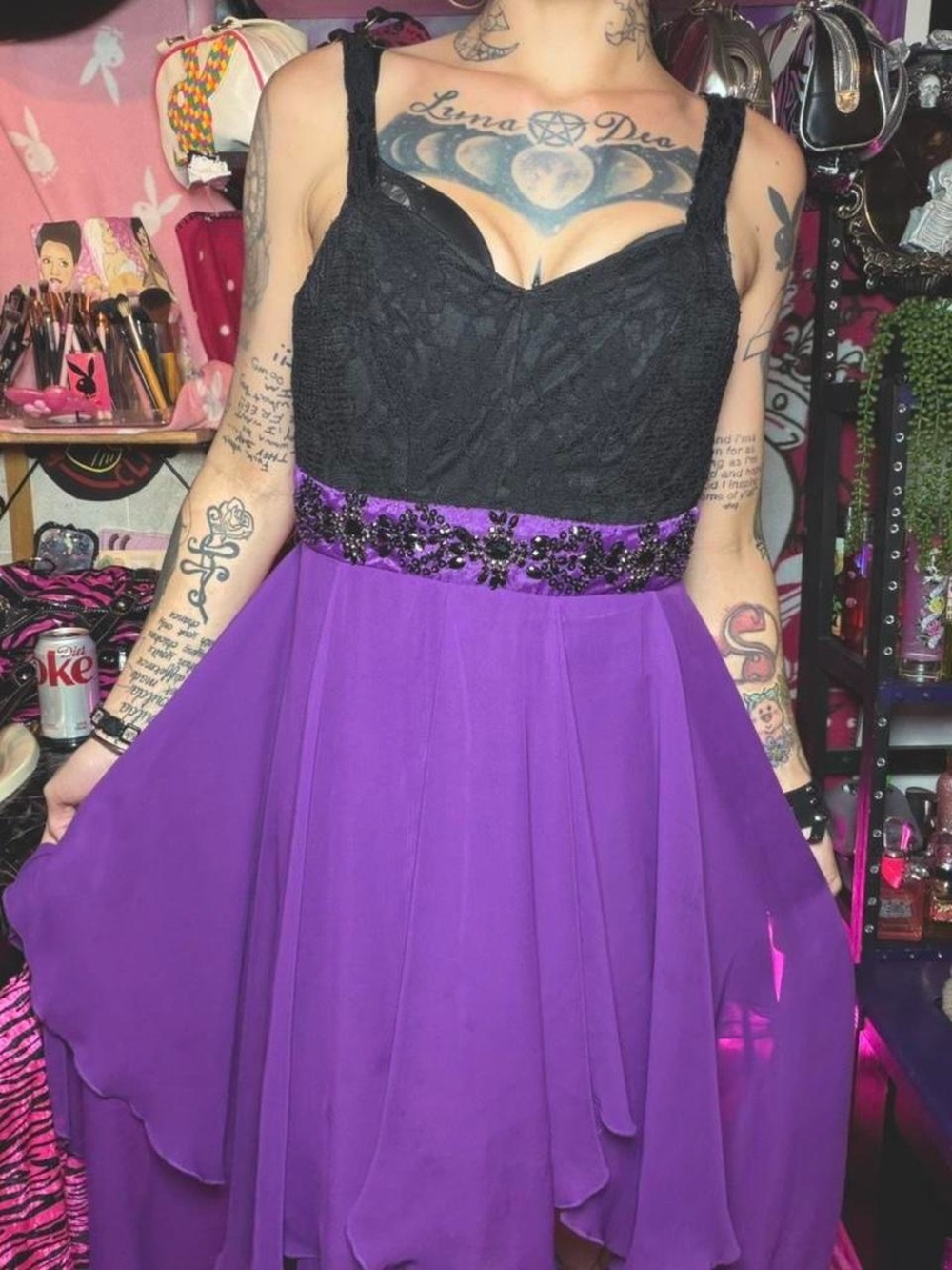 Purple Black Beaded Chiffon Dress Size 1/2